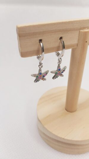 Pendientes mini aro estrella de mar con circonitas de colores