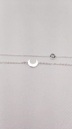 Pack 2 pulseras luna y circonita color plateado