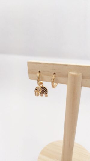 Pendientes mini aro detalle elefante con circonitas dorados