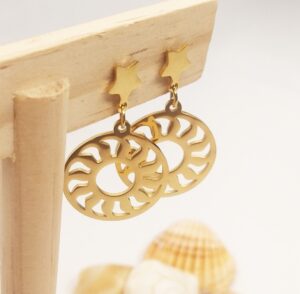 Pendientes estrella y sol dorados de acero inoxidable